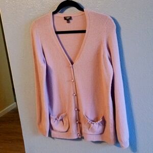 Talbot's Lavender 100% Cashmere V-neck Button 2 Pocket Cardigan S